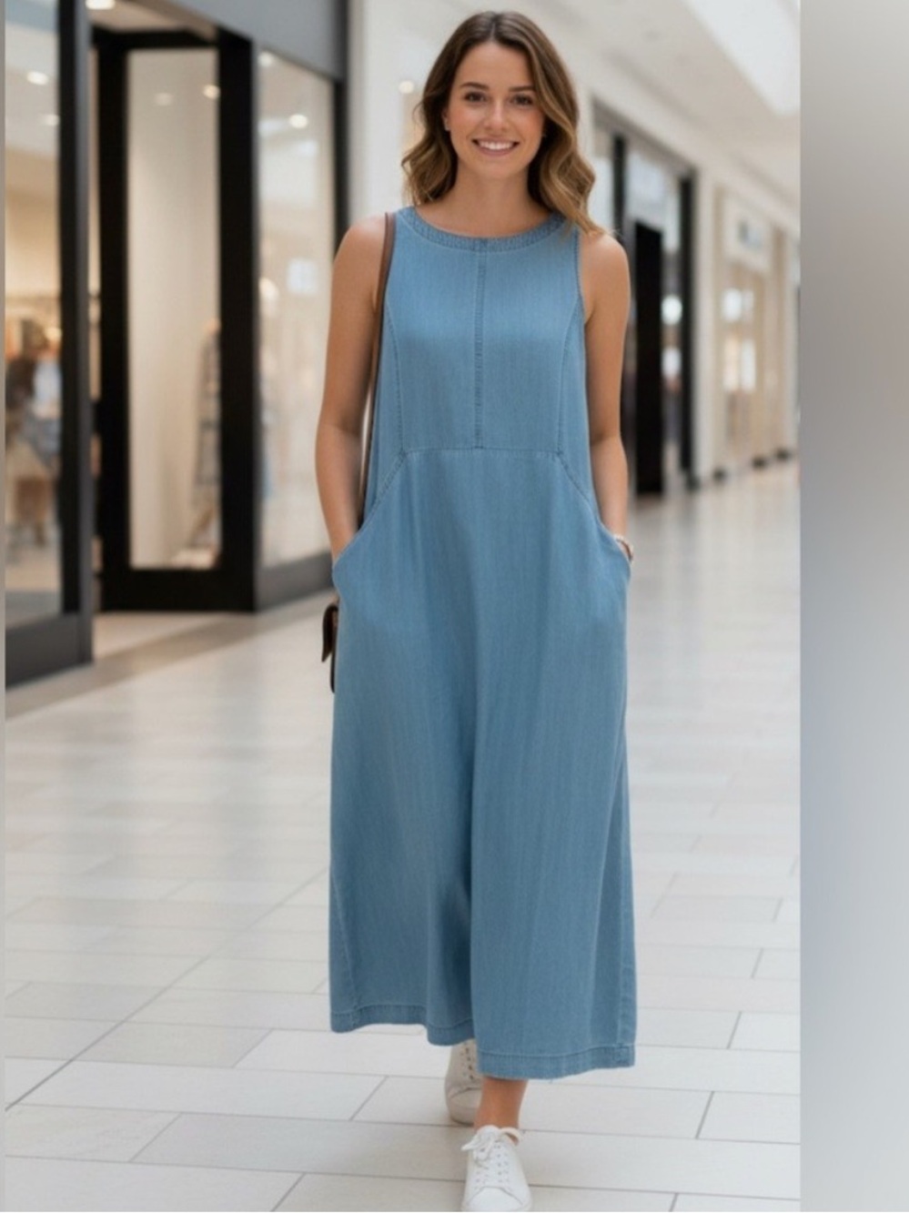 J. Jill Sleeveless Chambray-Denim Maxi Swing Dress